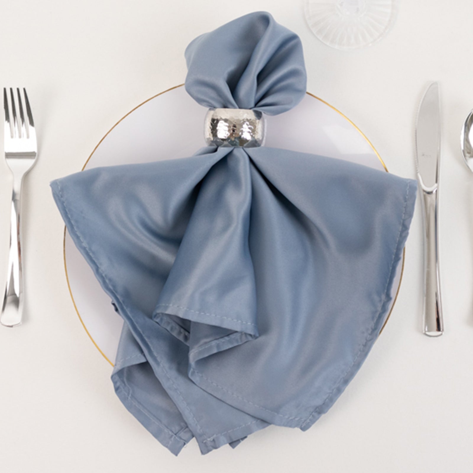 5 Pack Lamour Satin 20"x20" Napkins Dusty Blue - Soft Matte Finish Dinner Napkins - Bell Racket Store