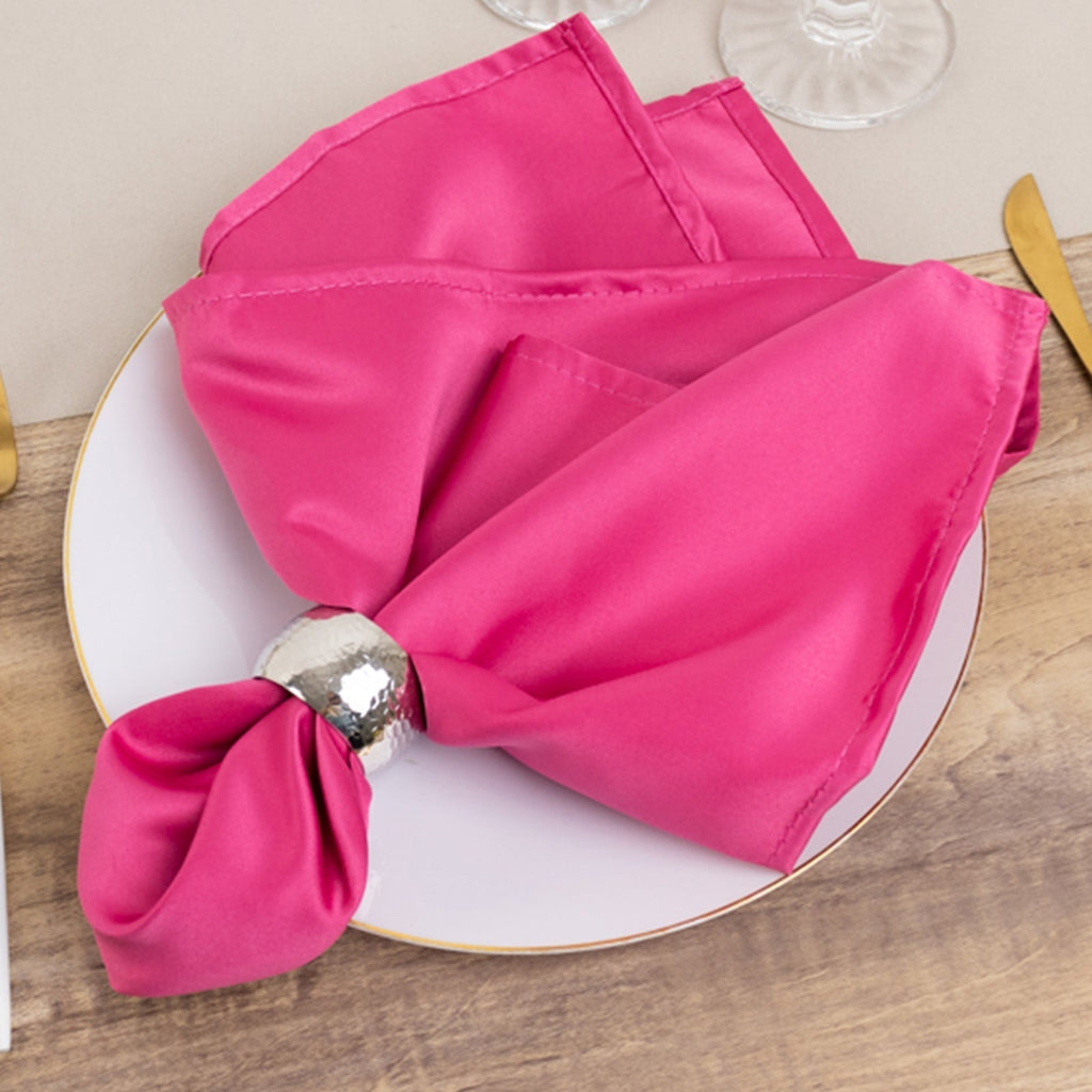 5 Pack Lamour Satin 20"x20" Napkins Fuchsia - Soft Matte Finish Dinner Napkins - Bell Racket Store