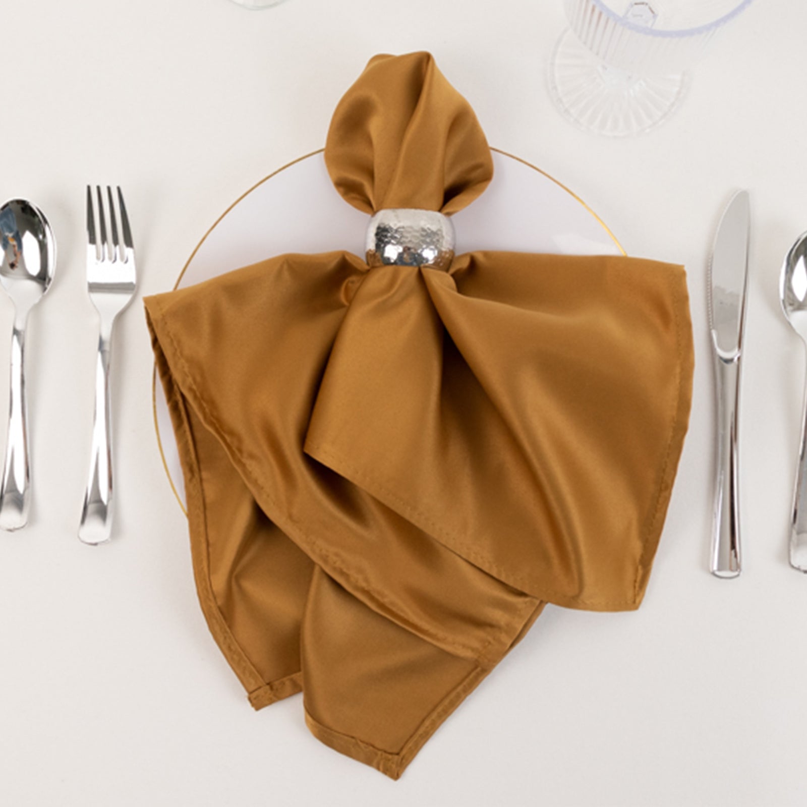 5 Pack Lamour Satin 20"x20" Napkins Gold - Exquisite Dinner Napkins with Soft Matte Finish for Weddings & Events - Bell Racket Store