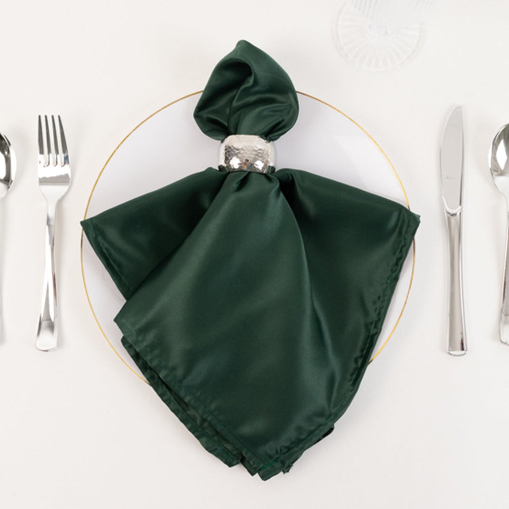 5 Pack Lamour Satin 20"x20" Napkins Hunter Emerald Green - Soft Matte Finish Dinner Napkins - Bell Racket Store