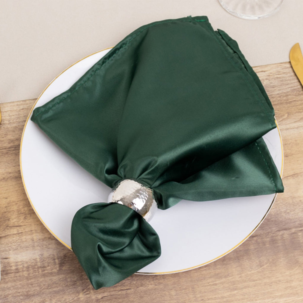 5 Pack Lamour Satin 20"x20" Napkins Hunter Emerald Green - Soft Matte Finish Dinner Napkins - Bell Racket Store