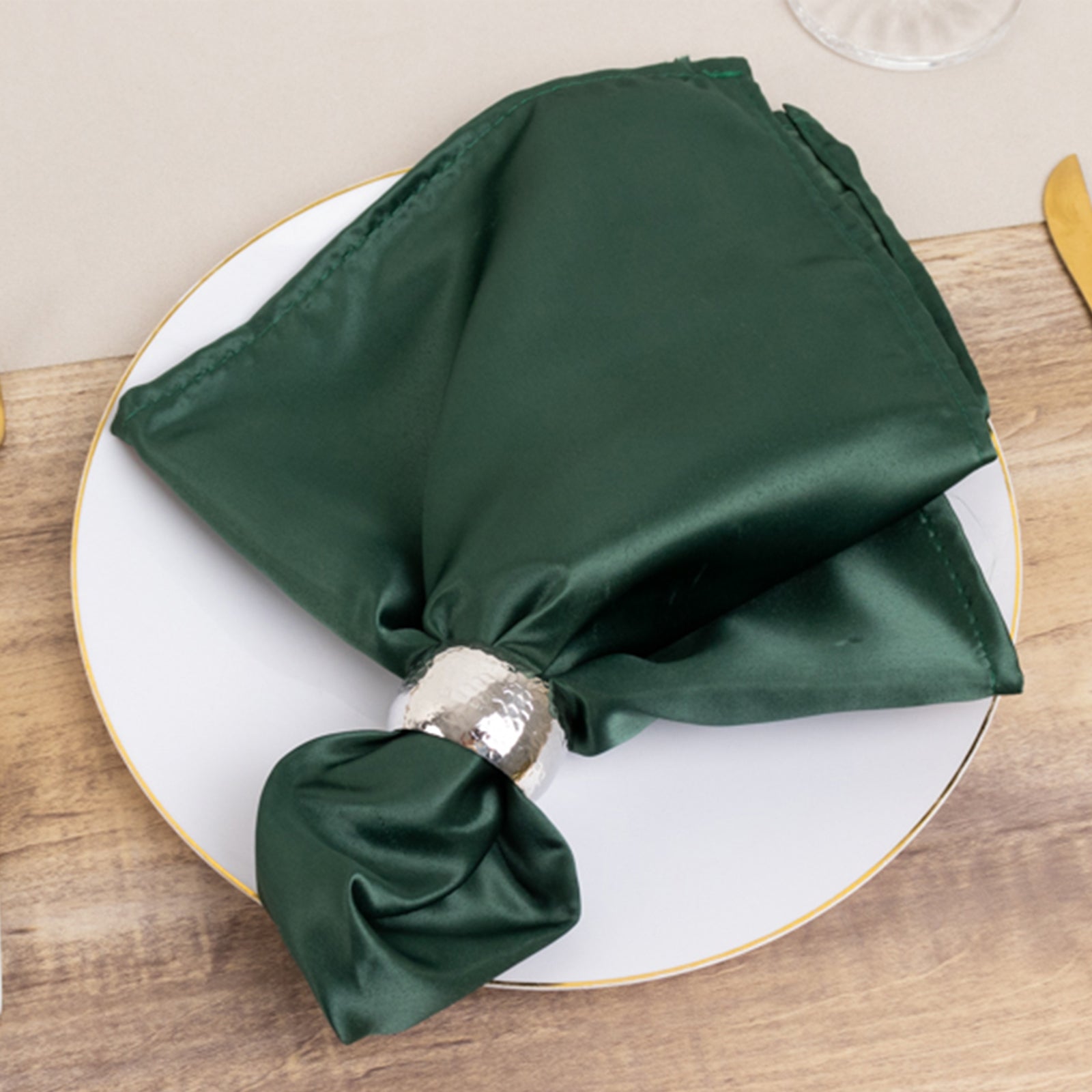 5 Pack Lamour Satin 20"x20" Napkins Hunter Emerald Green - Soft Matte Finish Dinner Napkins - Bell Racket Store