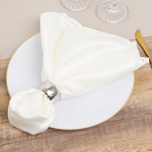 5 Pack Lamour Satin 20"x20" Napkins Ivory - Soft Matte Finish Dinner Napkins - Bell Racket Store