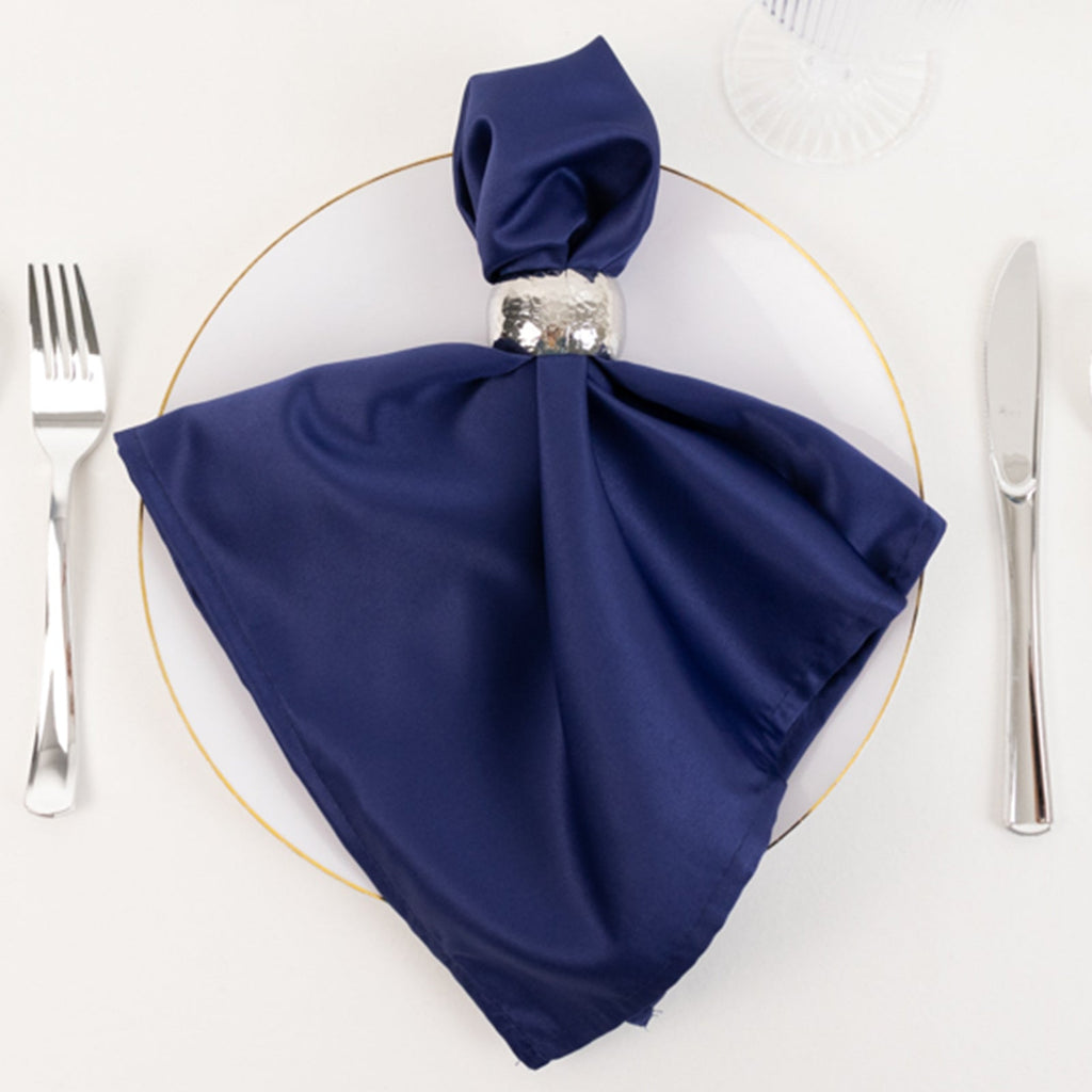 5 Pack Lamour Satin 20"x20" Napkins Navy Blue - Soft Matte Finish Dinner Napkins - Bell Racket Store