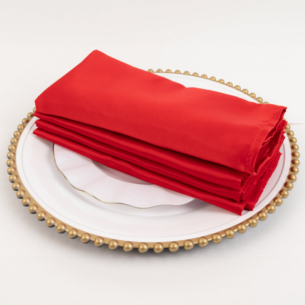 5 Pack Lamour Satin 20"x20" Napkins Red - Soft Matte Finish Dinner Napkins - Bell Racket Store