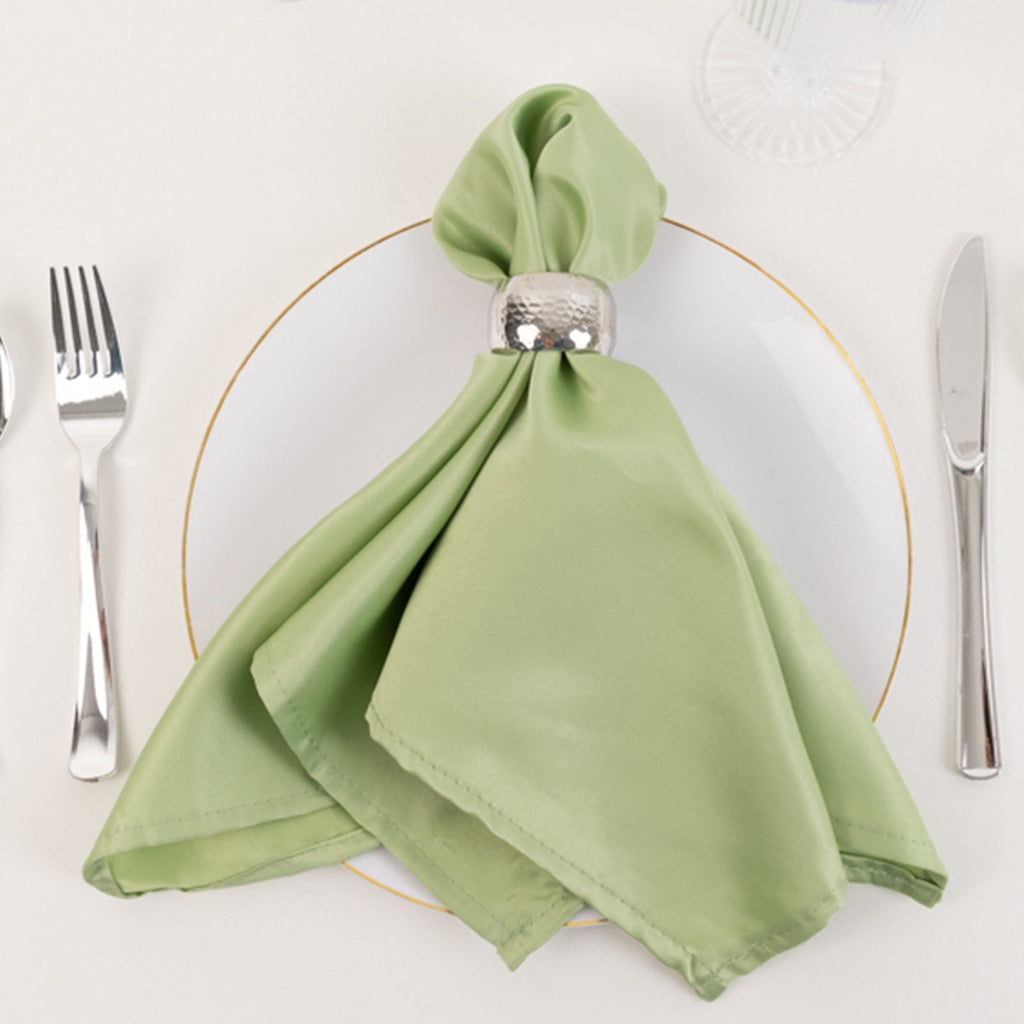 5 Pack Lamour Satin 20"x20" Napkins Sage Green - Soft Matte Finish Dinner Napkins - Bell Racket Store