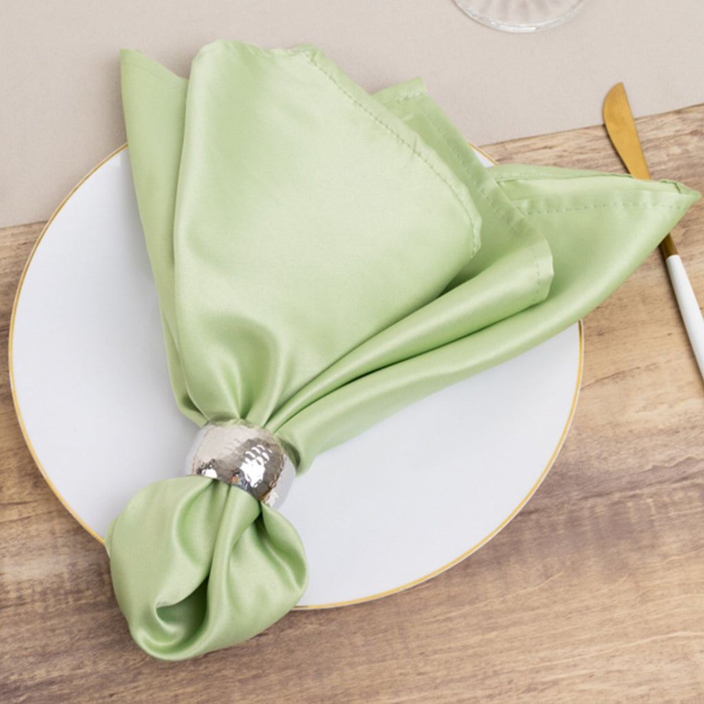 5 Pack Lamour Satin 20"x20" Napkins Sage Green - Soft Matte Finish Dinner Napkins - Bell Racket Store