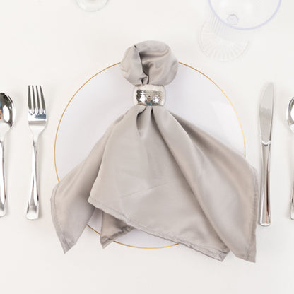 5 Pack Lamour Satin 20"x20" Napkins Silver - Soft Matte Finish Dinner Napkins - Bell Racket Store