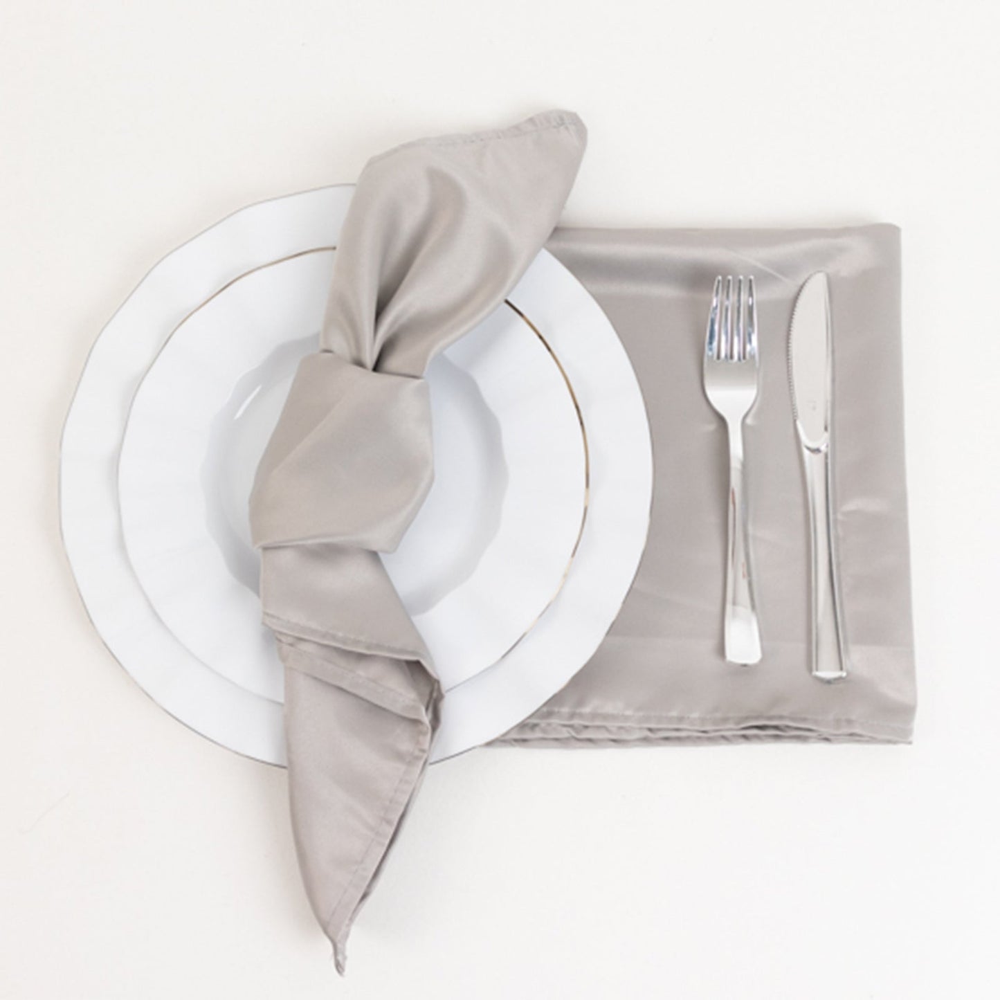 5 Pack Lamour Satin 20"x20" Napkins Silver - Soft Matte Finish Dinner Napkins - Bell Racket Store