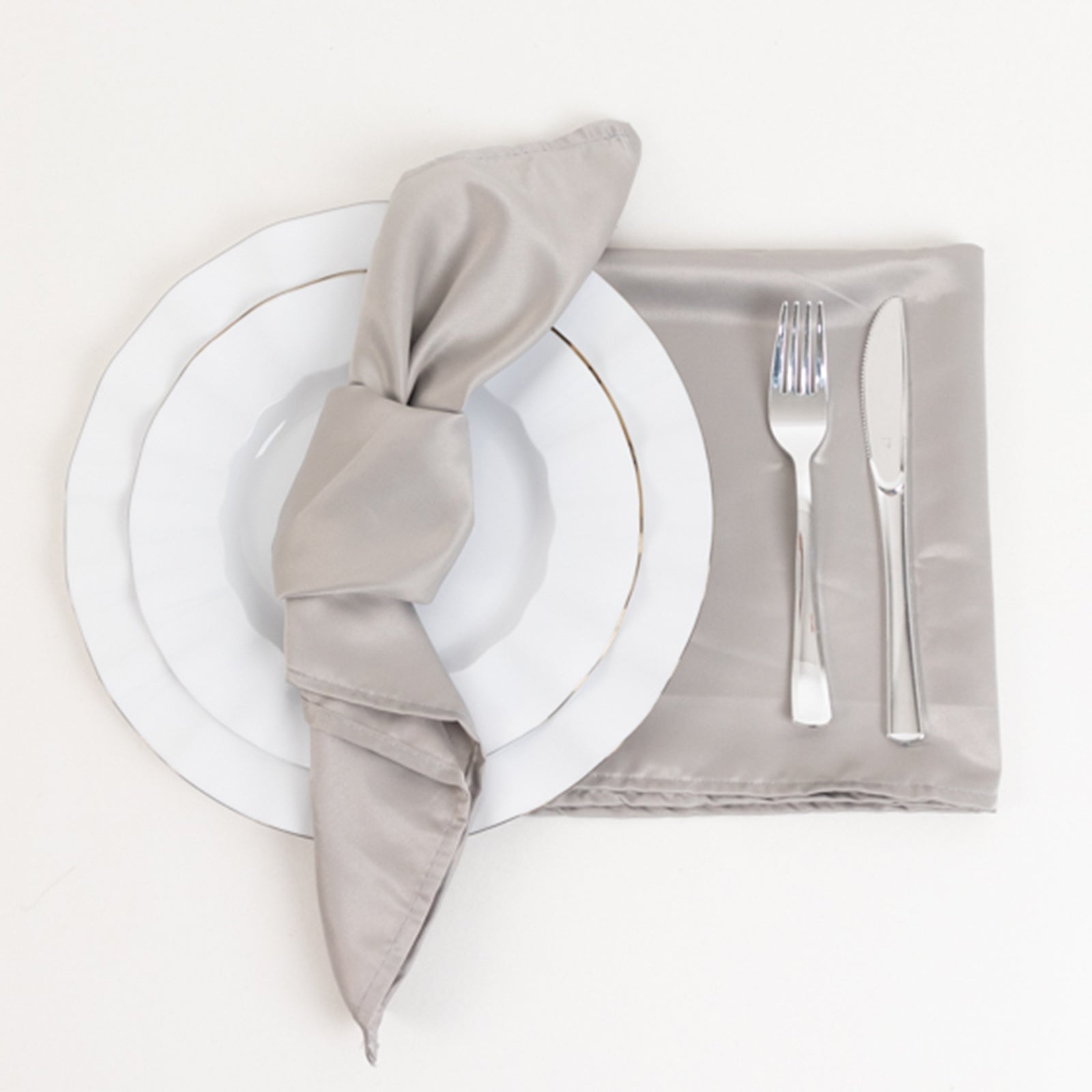 5 Pack Lamour Satin 20"x20" Napkins Silver - Soft Matte Finish Dinner Napkins - Bell Racket Store