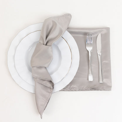 5 Pack Lamour Satin 20"x20" Napkins Silver - Soft Matte Finish Dinner Napkins - Bell Racket Store