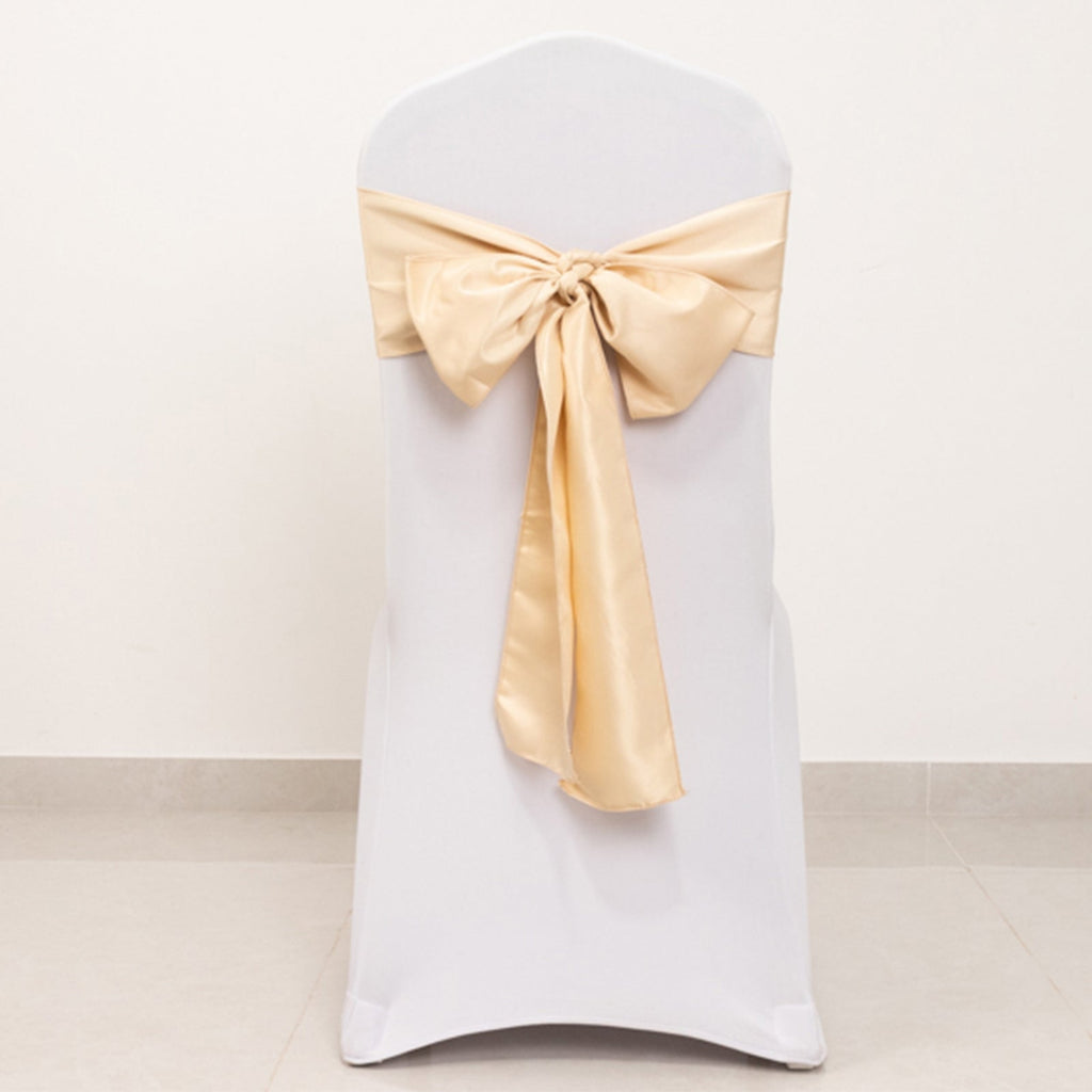 5 Pack Lamour Satin 6"x106" Chair Sashes Beige - Stylish Reusable Decorative Bows - Bell Racket Store