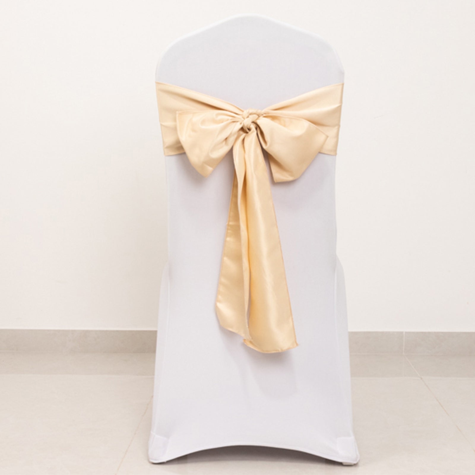 5 Pack Lamour Satin 6"x106" Chair Sashes Beige - Stylish Reusable Decorative Bows - Bell Racket Store
