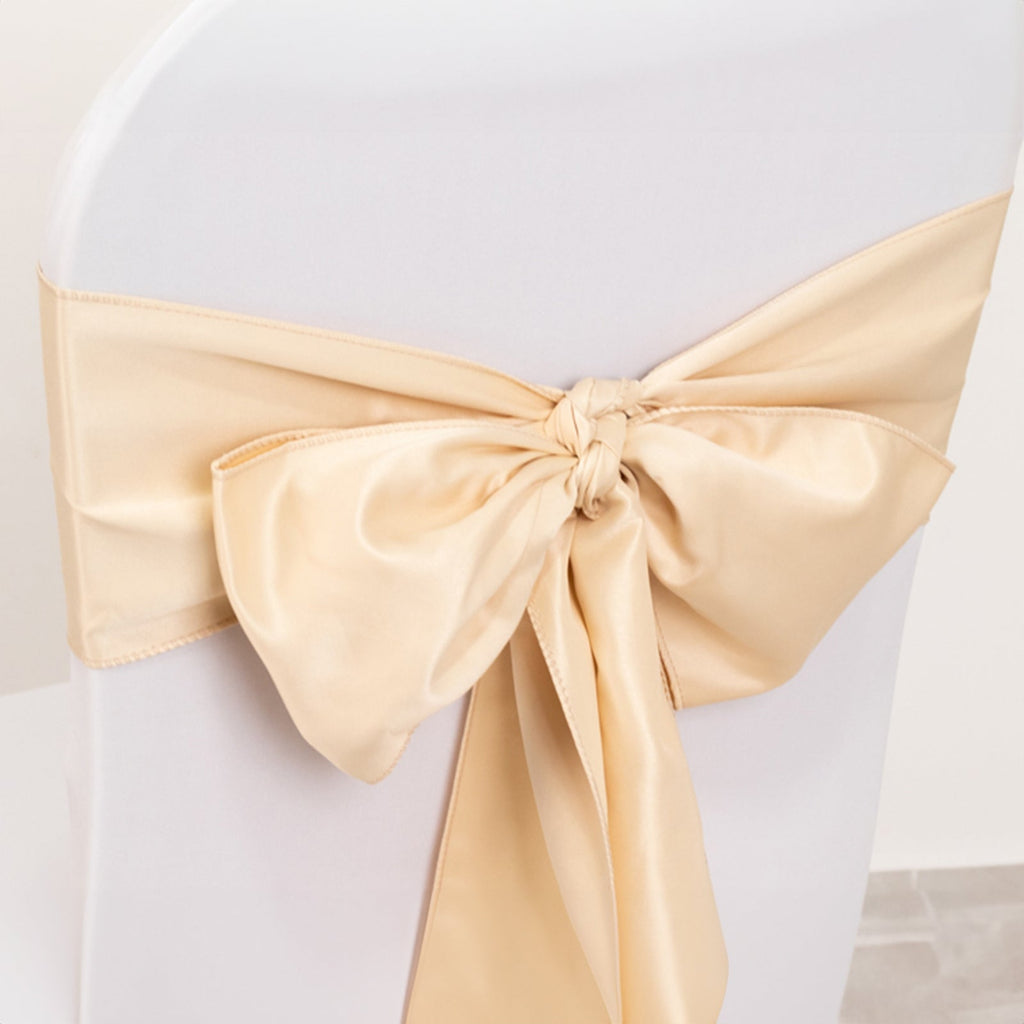5 Pack Lamour Satin 6"x106" Chair Sashes Beige - Stylish Reusable Decorative Bows - Bell Racket Store