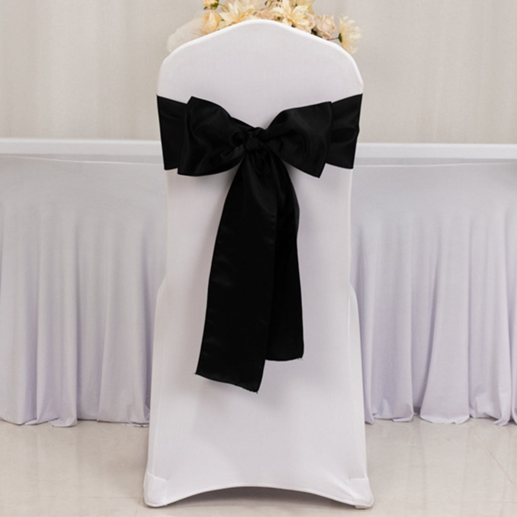 5 Pack Lamour Satin 6"x106" Chair Sashes Black - Stylish Reusable Decorative Bows for Weddings & Gatherings - Bell Racket Store