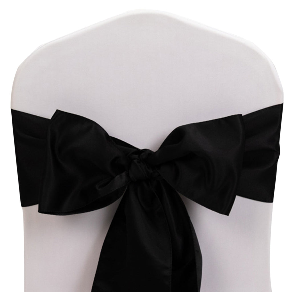 5 Pack Lamour Satin 6"x106" Chair Sashes Black - Stylish Reusable Decorative Bows for Weddings & Gatherings - Bell Racket Store