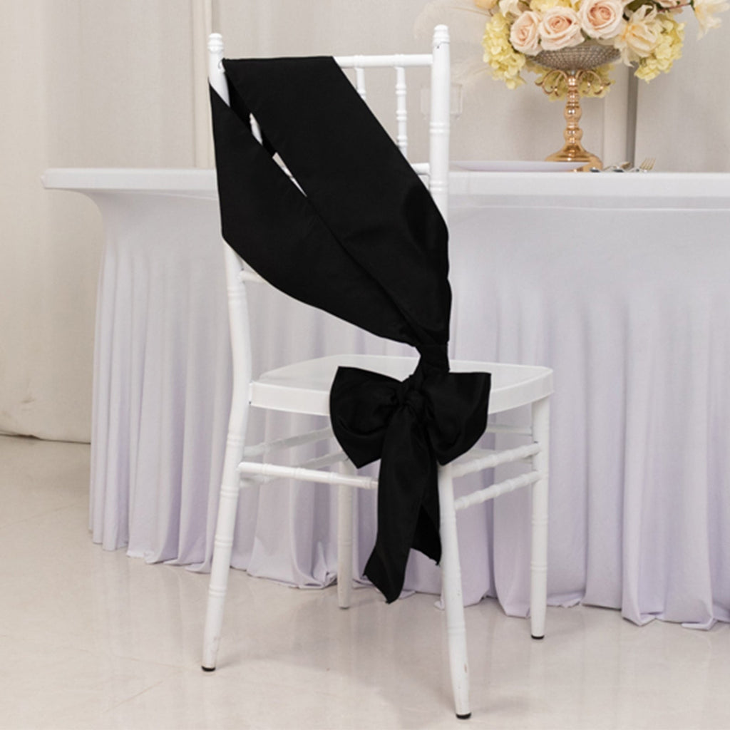 5 Pack Lamour Satin 6"x106" Chair Sashes Black - Stylish Reusable Decorative Bows for Weddings & Gatherings - Bell Racket Store