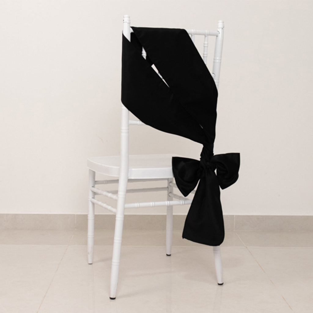 5 Pack Lamour Satin 6"x106" Chair Sashes Black - Stylish Reusable Decorative Bows for Weddings & Gatherings - Bell Racket Store