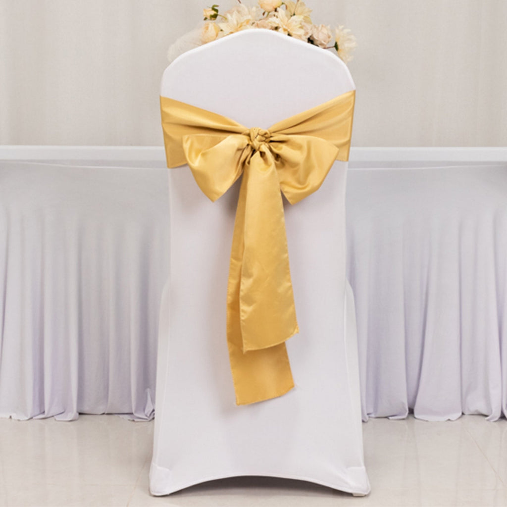 5 Pack Lamour Satin 6"x106" Chair Sashes Champagne - Stylish Reusable Decorative Bows - Bell Racket Store