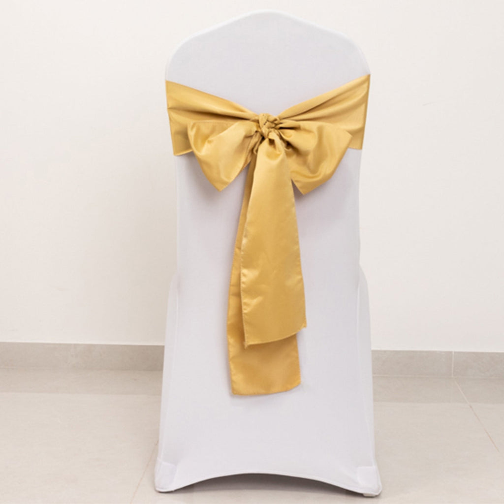5 Pack Lamour Satin 6"x106" Chair Sashes Champagne - Stylish Reusable Decorative Bows - Bell Racket Store