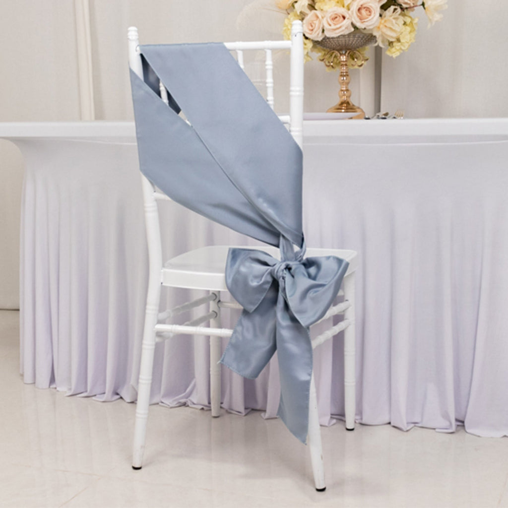 5 Pack Lamour Satin 6"x106" Chair Sashes Dusty Blue - Stylish Reusable Decorative Bows - Bell Racket Store