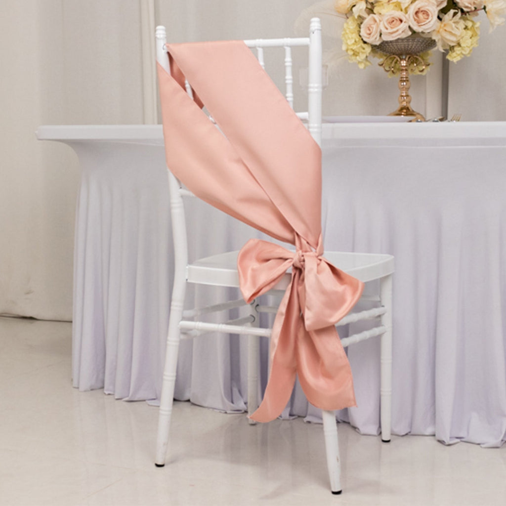 5 Pack Lamour Satin 6"x106" Chair Sashes Dusty Rose - Stylish Reusable Decorative Bows - Bell Racket Store