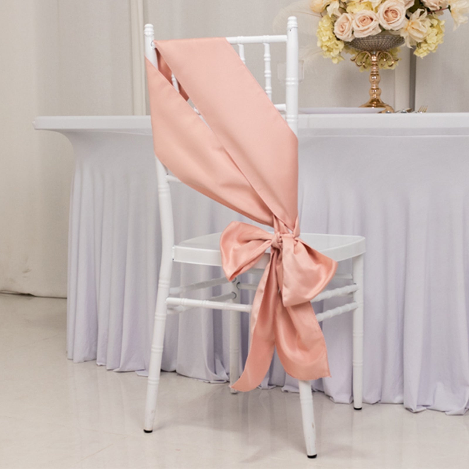 5 Pack Lamour Satin 6"x106" Chair Sashes Dusty Rose - Stylish Reusable Decorative Bows - Bell Racket Store