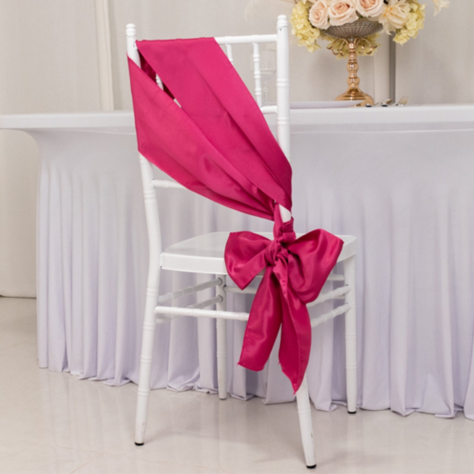 5 Pack Lamour Satin 6"x106" Chair Sashes Fuchsia - Stylish Reusable Decorative Bows - Bell Racket Store