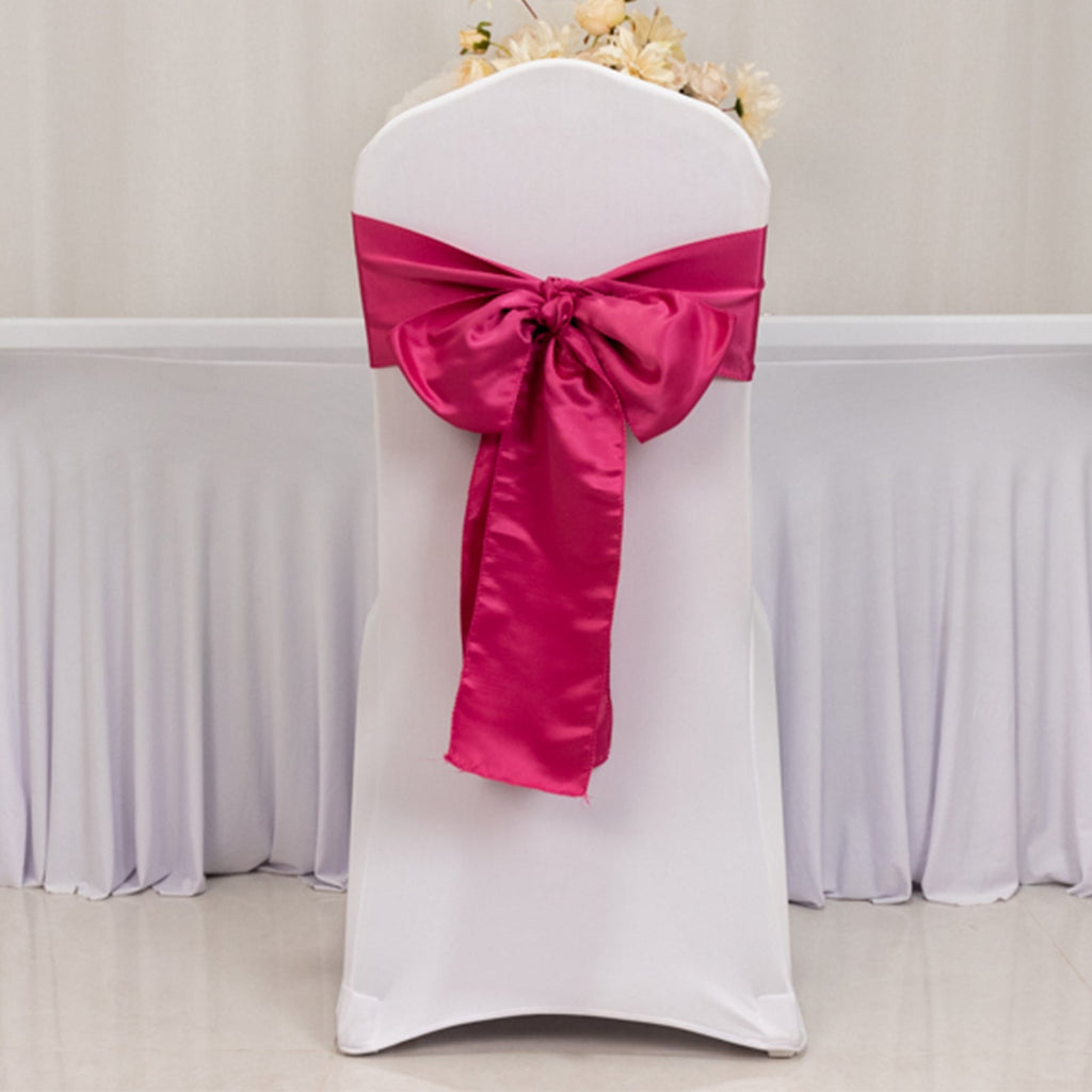 5 Pack Lamour Satin 6"x106" Chair Sashes Fuchsia - Stylish Reusable Decorative Bows - Bell Racket Store