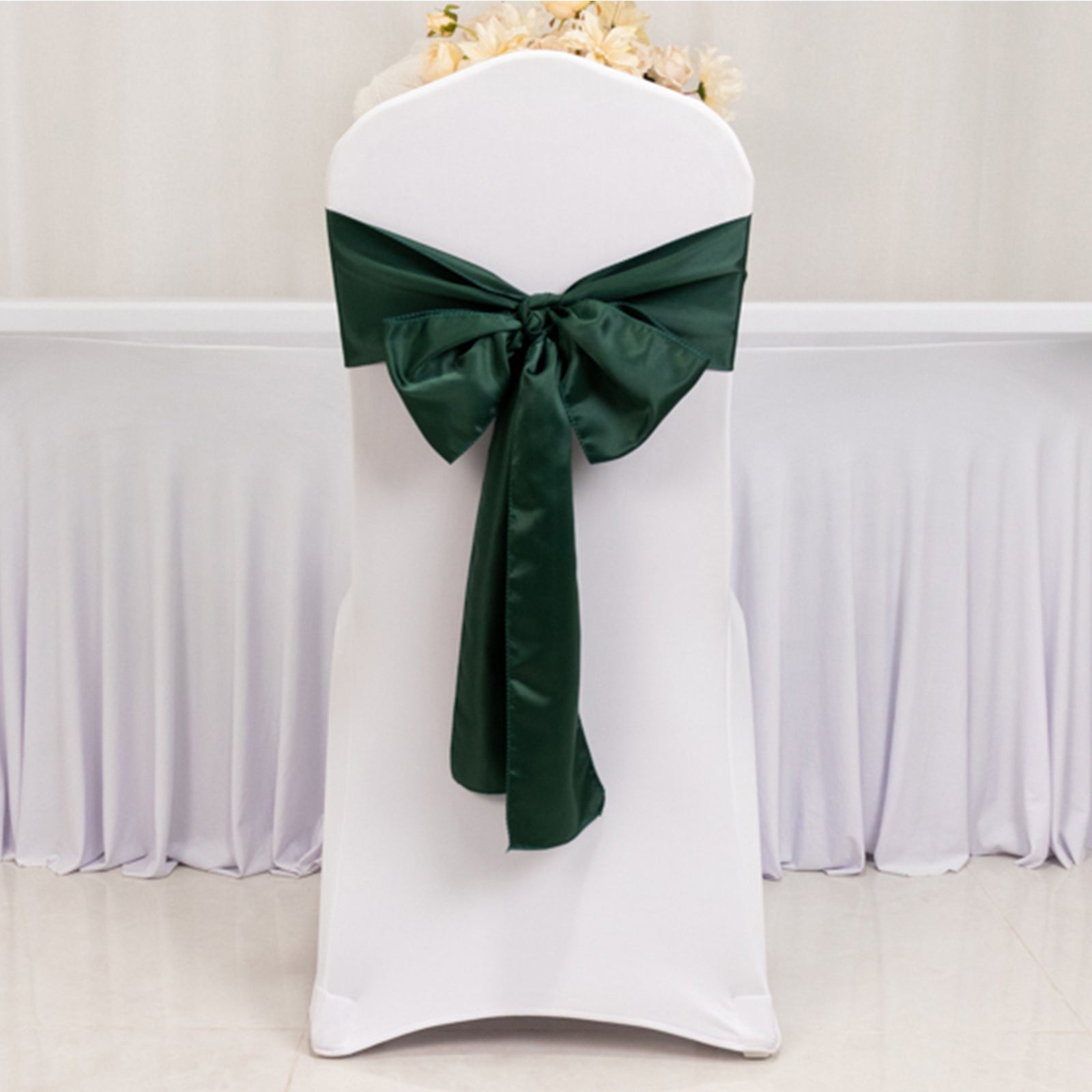 5 Pack Lamour Satin 6"x106" Chair Sashes Hunter Emerald Green - Stylish Reusable Decorative Bows - Bell Racket Store