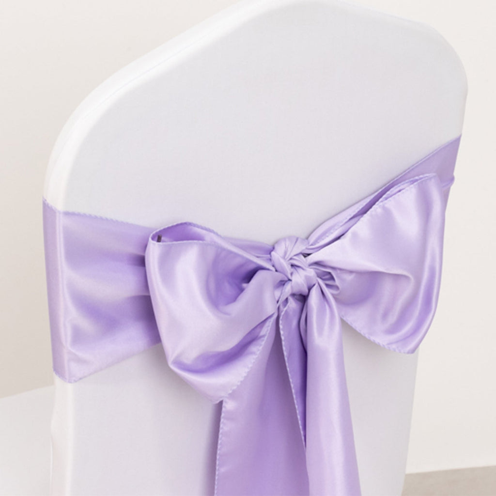 5 Pack Lamour Satin 6"x106" Chair Sashes Lavender Lilac - Stylish Reusable Decorative Bows - Bell Racket Store