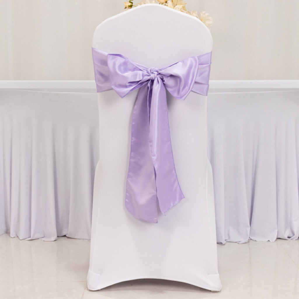 5 Pack Lamour Satin 6"x106" Chair Sashes Lavender Lilac - Stylish Reusable Decorative Bows - Bell Racket Store