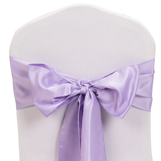 5 Pack Lamour Satin 6"x106" Chair Sashes Lavender Lilac - Stylish Reusable Decorative Bows - Bell Racket Store
