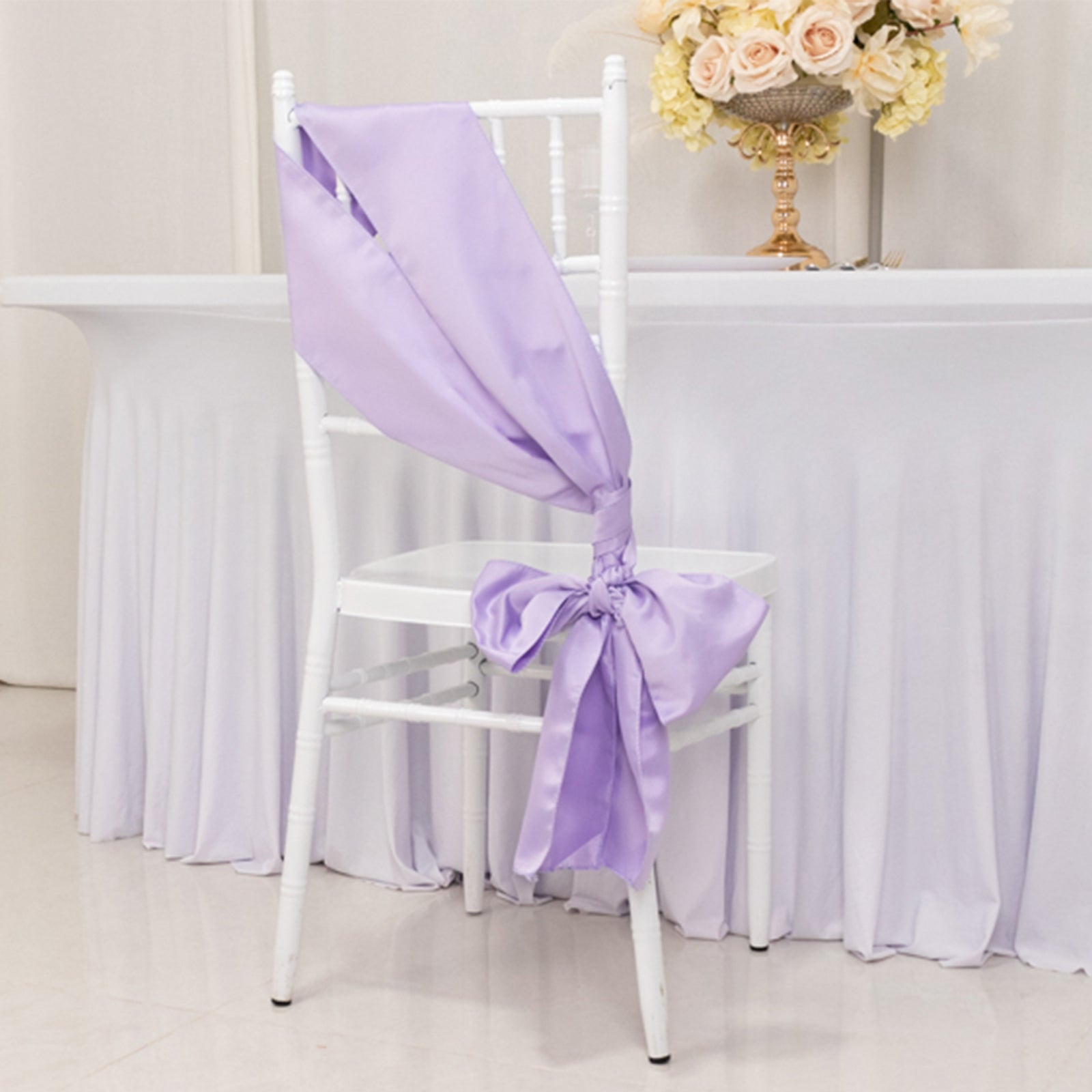 5 Pack Lamour Satin 6"x106" Chair Sashes Lavender Lilac - Stylish Reusable Decorative Bows - Bell Racket Store