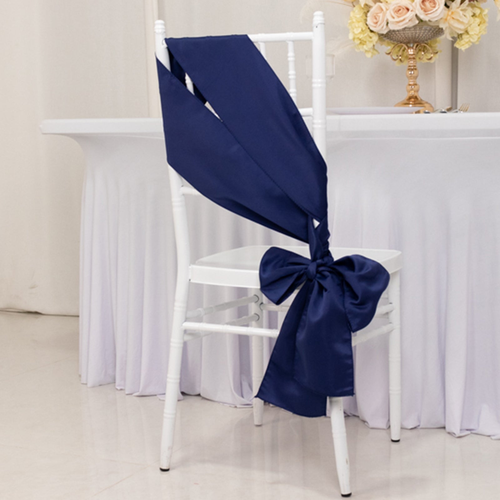 5 Pack Lamour Satin 6"x106" Chair Sashes Navy Blue - Stylish Reusable Decorative Bows - Bell Racket Store