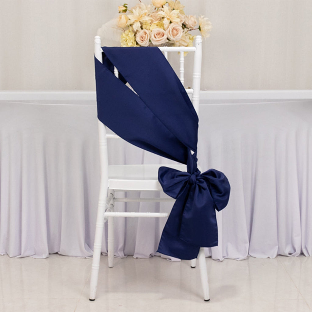 5 Pack Lamour Satin 6"x106" Chair Sashes Navy Blue - Stylish Reusable Decorative Bows - Bell Racket Store
