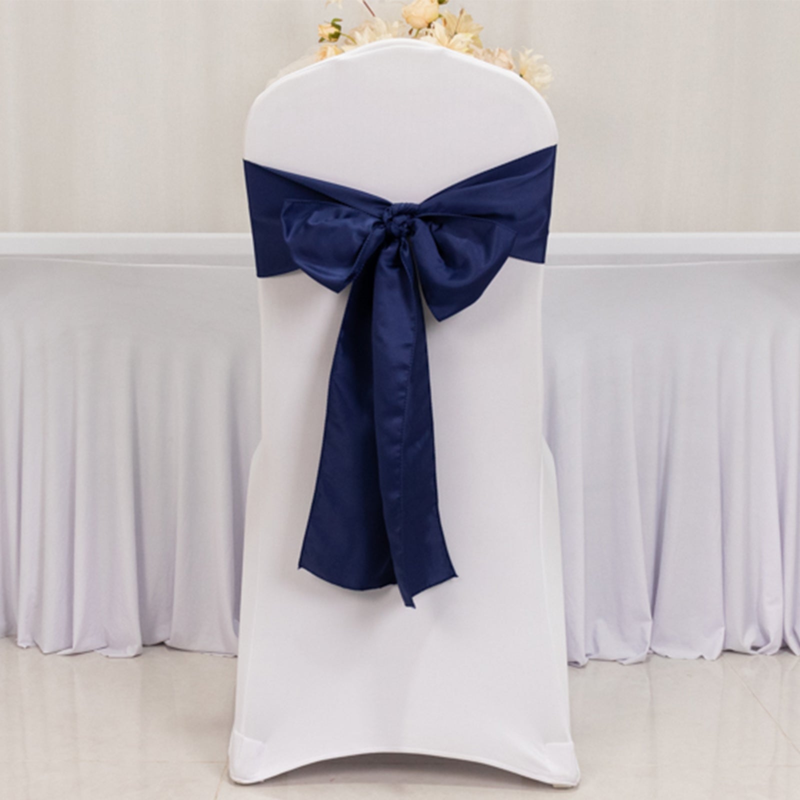 5 Pack Lamour Satin 6"x106" Chair Sashes Navy Blue - Stylish Reusable Decorative Bows - Bell Racket Store