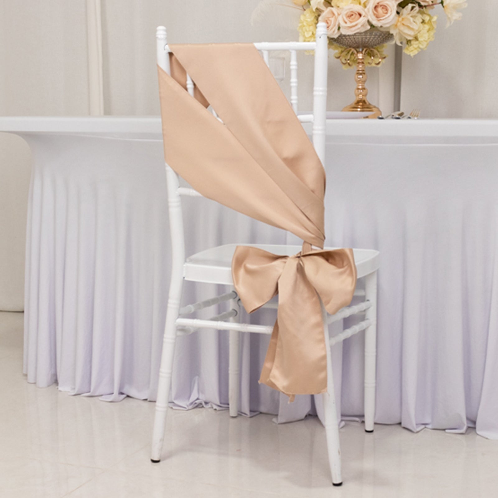 5 Pack Lamour Satin 6"x106" Chair Sashes Nude - Stylish Reusable Decorative Bows - Bell Racket Store