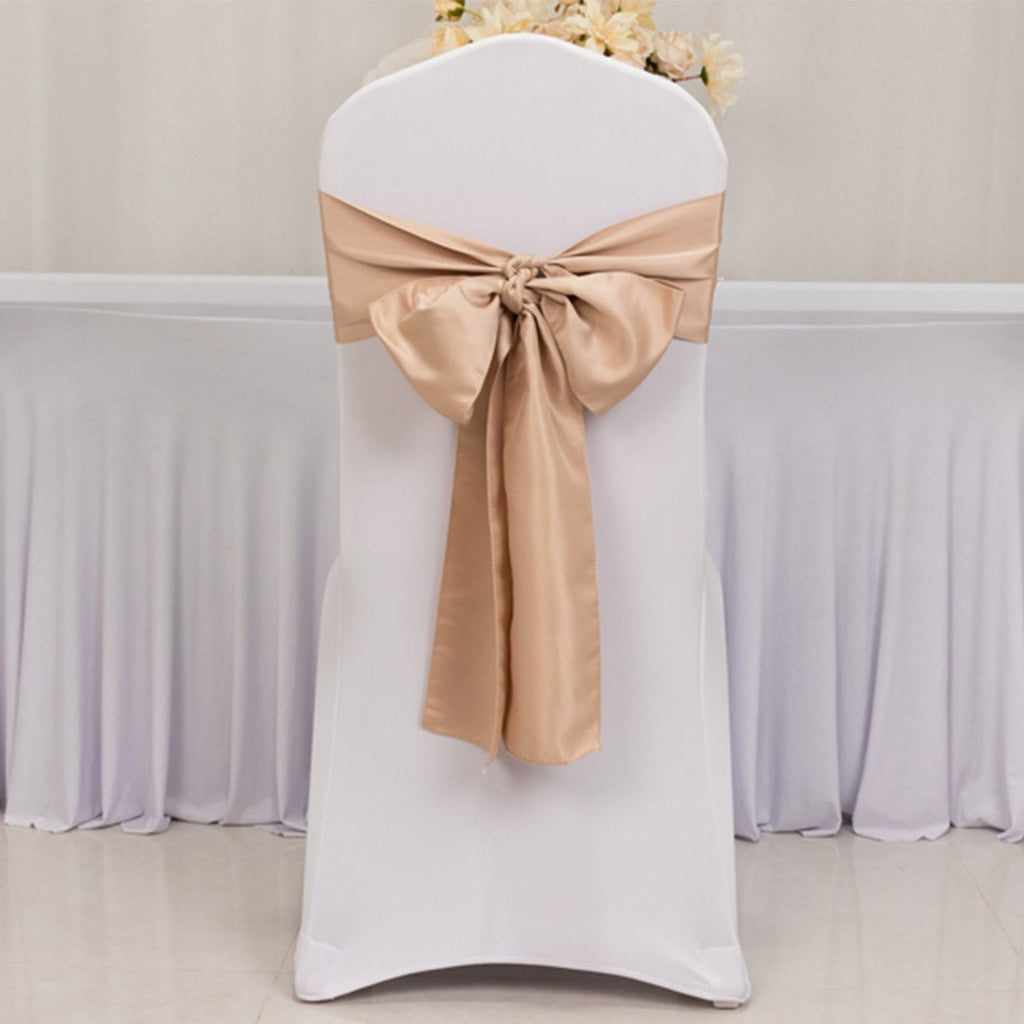 5 Pack Lamour Satin 6"x106" Chair Sashes Nude - Stylish Reusable Decorative Bows - Bell Racket Store