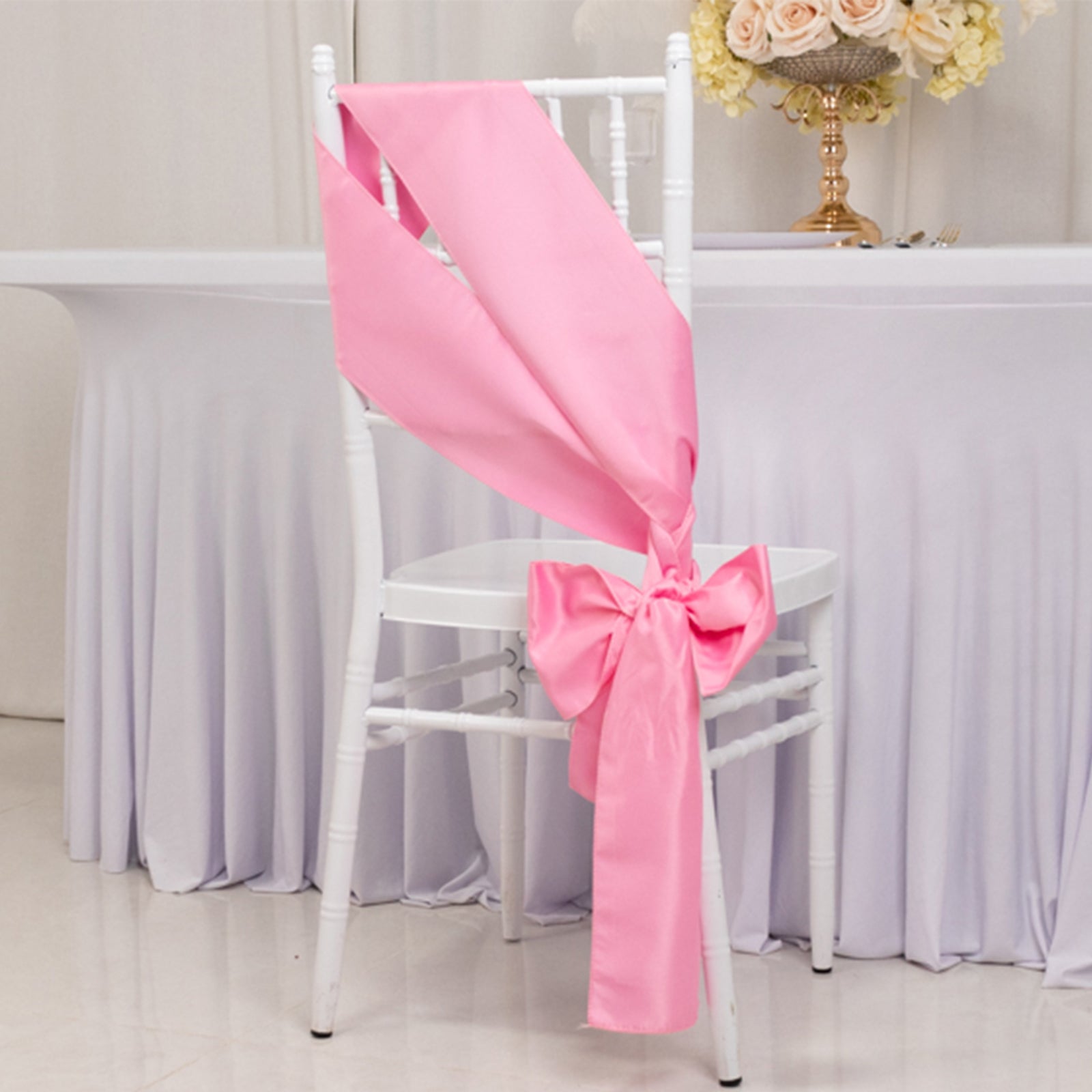 5 Pack Lamour Satin 6"x106" Chair Sashes Pink - Stylish Reusable Decorative Bows - Bell Racket Store