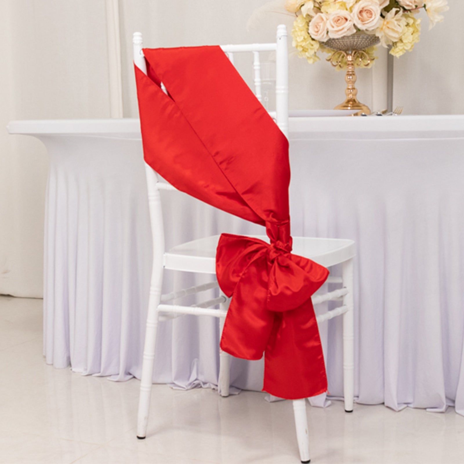 5 Pack Lamour Satin 6"x106" Chair Sashes Red - Stylish Reusable Decorative Bows - Bell Racket Store