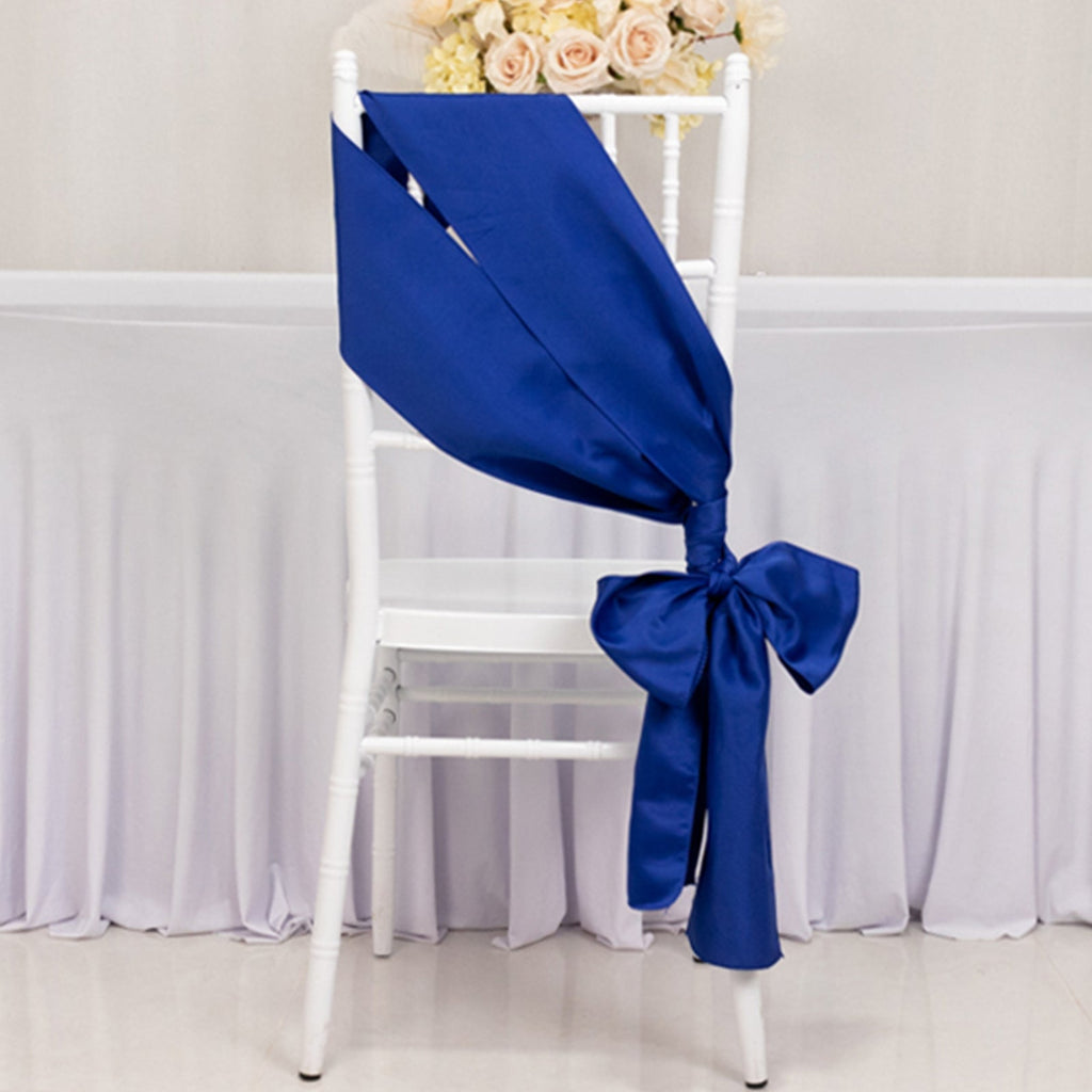 5 Pack Lamour Satin 6"x106" Chair Sashes Royal Blue - Stylish Reusable Decorative Bows - Bell Racket Store