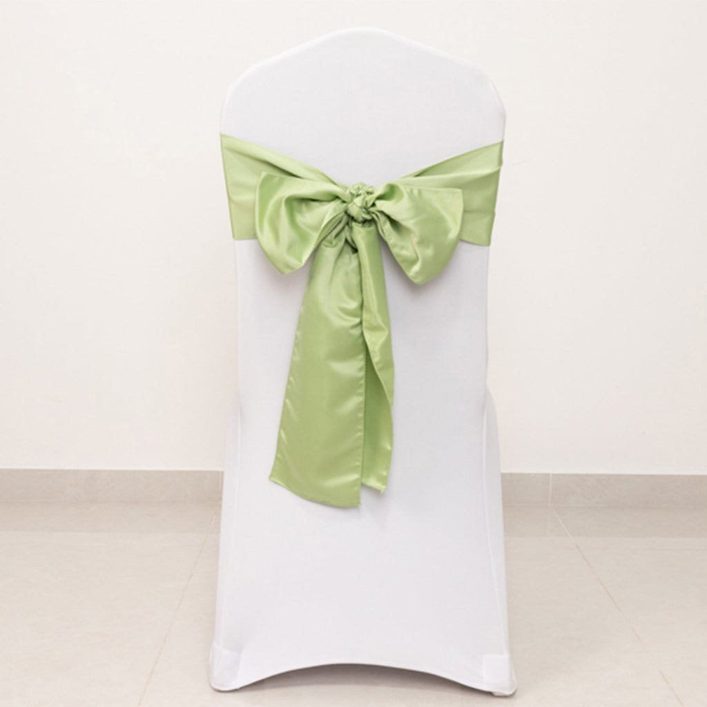 5 Pack Lamour Satin 6"x106" Chair Sashes Sage Green - Stylish Reusable Decorative Bows - Bell Racket Store