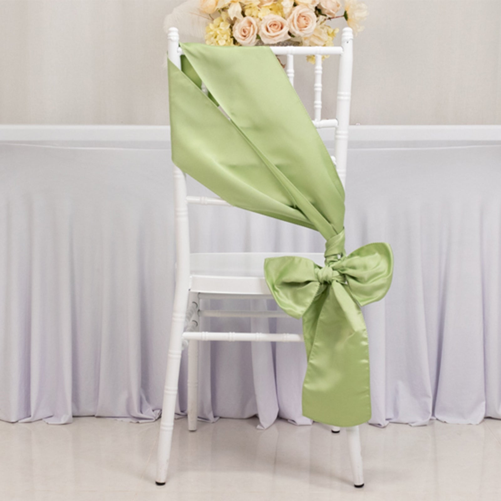 5 Pack Lamour Satin 6"x106" Chair Sashes Sage Green - Stylish Reusable Decorative Bows - Bell Racket Store