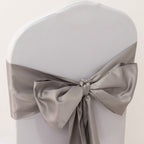 5 Pack Lamour Satin 6"x106" Chair Sashes Silver - Stylish Reusable Decorative Bows - Bell Racket Store