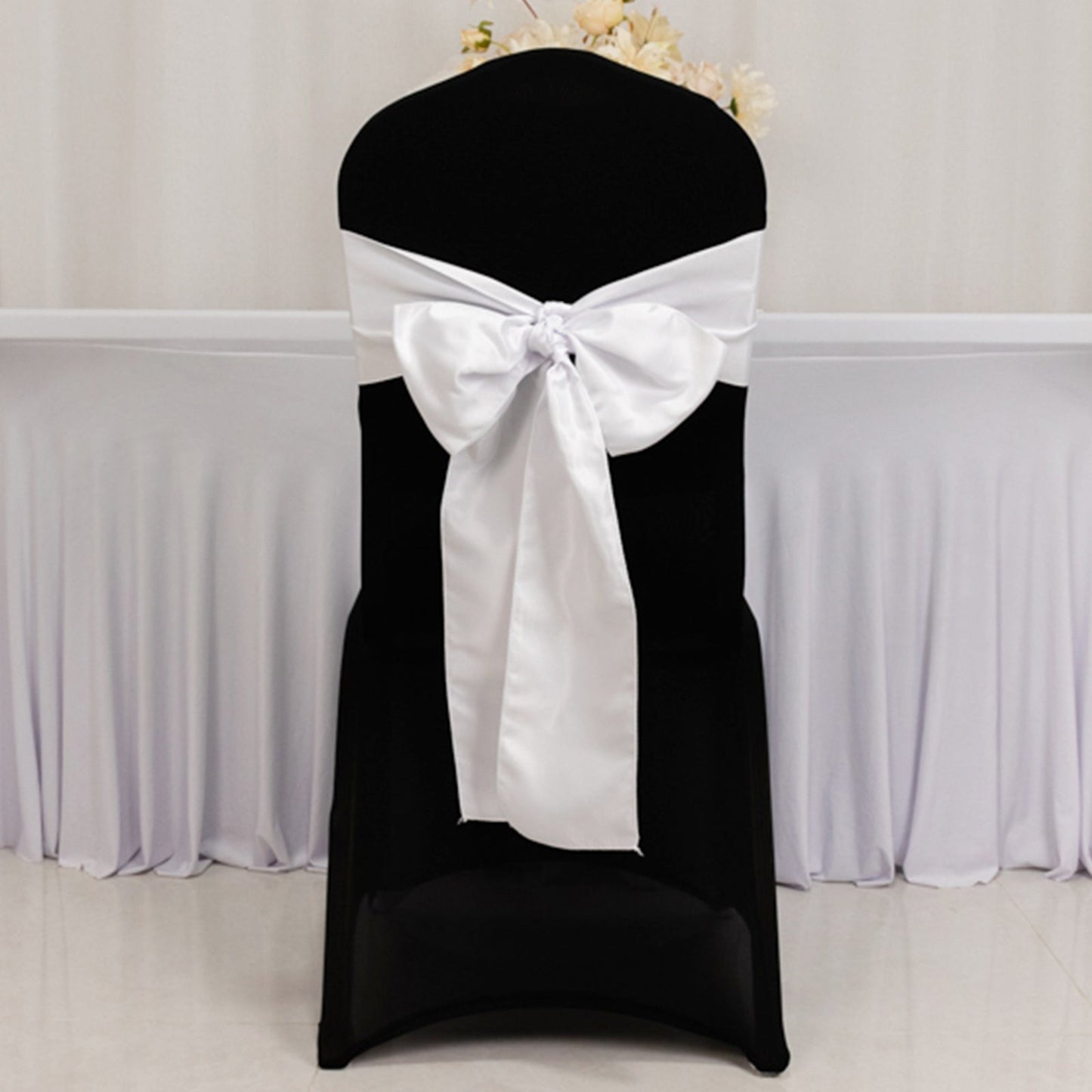 5 Pack Lamour Satin 6"x106" Chair Sashes White - Stylish Reusable Decorative Bows for Weddings & Gatherings - Bell Racket Store