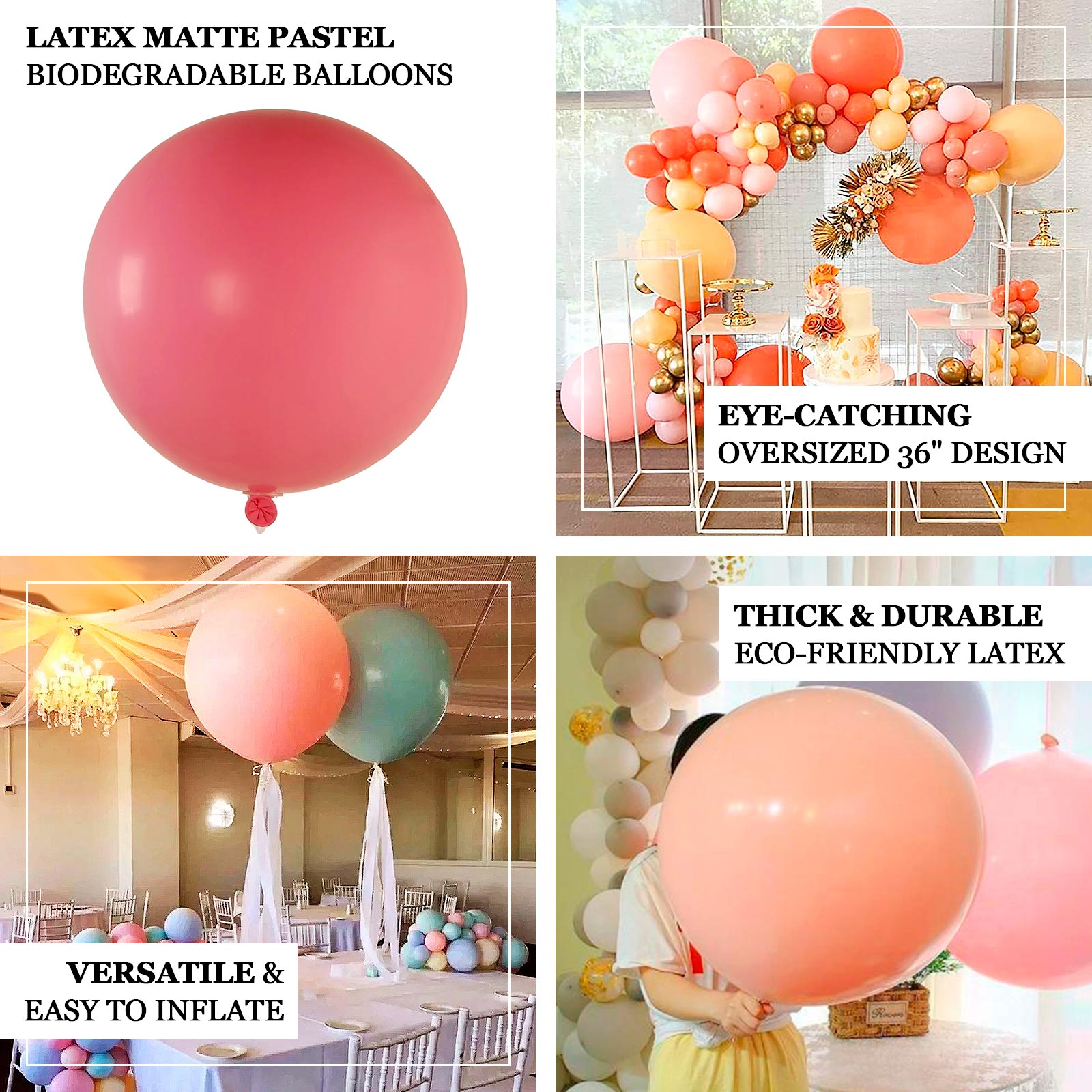 5 Pack Large Matte Pastel Blush Biodegradable Balloons, 36" Round Eco - friendly Thickened Latex Party Balloons - Bell Racket Store