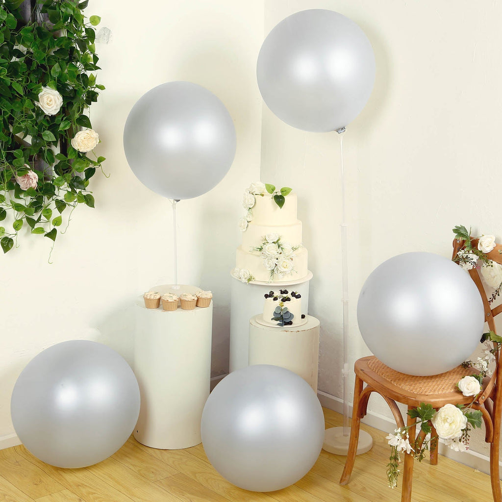 5 Pack Large Silver Biodegradable Balloons, 36" Thickened Extra Strong Eco - friendly Latex Helium Party Balloons - Bell Racket Store