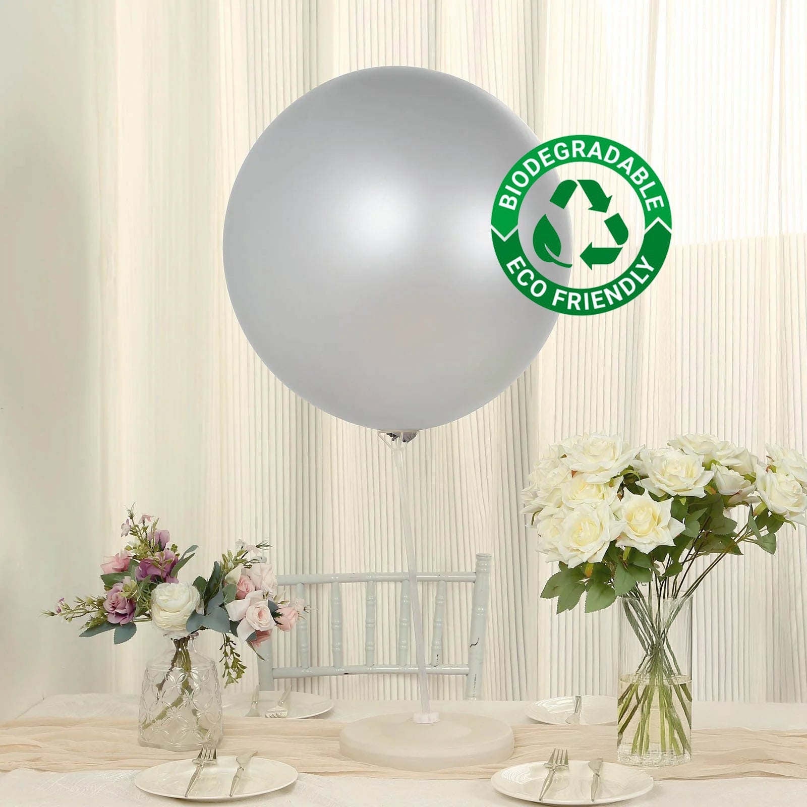 5 Pack Large Silver Biodegradable Balloons, 36" Thickened Extra Strong Eco - friendly Latex Helium Party Balloons - Bell Racket Store