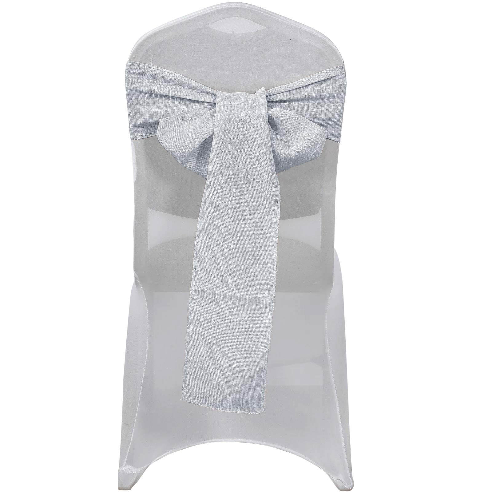 5 Pack Linen Chair Sashes 6"x108" Slubby Textured Silver - Durable Wrinkle-Resistant Decor for Weddings & Gatherings